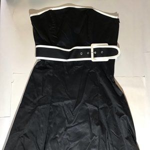 White House Black Market Black Dress with White Trim and Belt Size 8